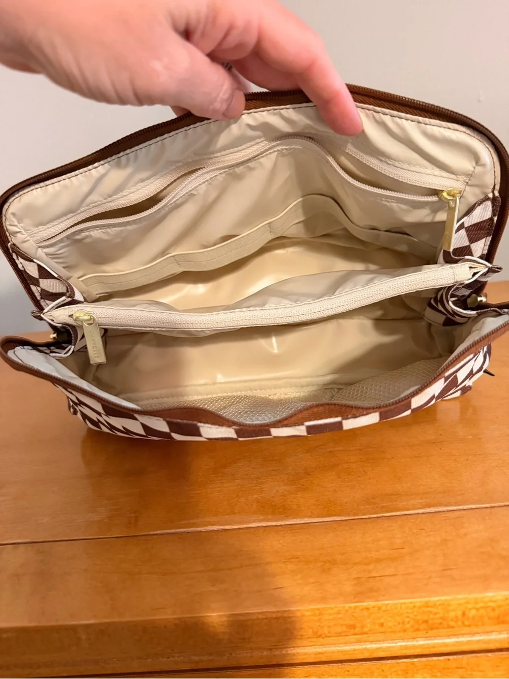 Brown and White Canvelle Toiletry Bag Size Large